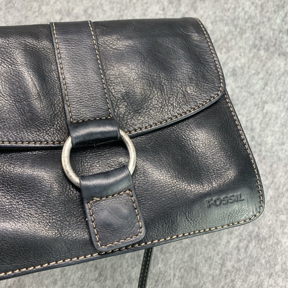 VTG Fossil Black Pebbled Leather Crossbody Purse Bag (8.5"x7") - Picture 5 of 10